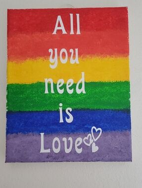 ALL YOU NEED IS LOVE Rainbow Canvas Painting NEW